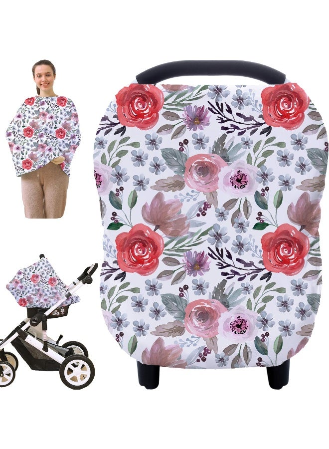 Hicoco Multi-use Canopy Cover Breastfeeding Cover - Car Seat Covers for Babies, Stretchy Carseat Canopy Cover, Boys and Girls Shower Gifts (Purple Flower) - Image 1