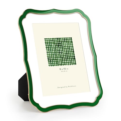 RICHFOCUS 8x10 Enamel Picture Frame with HD-Tempered Glass, Display 5x7 Photo with Mat, Ornate Photo Frame with Metal Edge & Velvet Back for Tabletop & Wall Mount Vertically or Horizontally Display, Green - Image 1