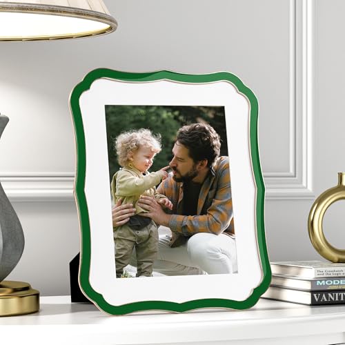 RICHFOCUS 8x10 Enamel Picture Frame with HD-Tempered Glass, Display 5x7 Photo with Mat, Ornate Photo Frame with Metal Edge & Velvet Back for Tabletop & Wall Mount Vertically or Horizontally Display, Green - Image 2