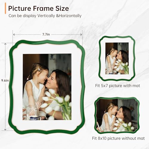 RICHFOCUS 8x10 Enamel Picture Frame with HD-Tempered Glass, Display 5x7 Photo with Mat, Ornate Photo Frame with Metal Edge & Velvet Back for Tabletop & Wall Mount Vertically or Horizontally Display, Green - Image 5