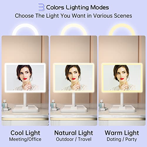 FUNTOUCH مرآة مكياج قابلة للشحن من FUNTOUCH مع أضواء، مرآة مكياج مكتبية كبيرة مضاءة مع 96 ضوء LED ومرآة مكبرة 10x، إضاءة بثلاثة ألوان، مرآة مكياج مضاءة مع حامل للهاتف - Image 2