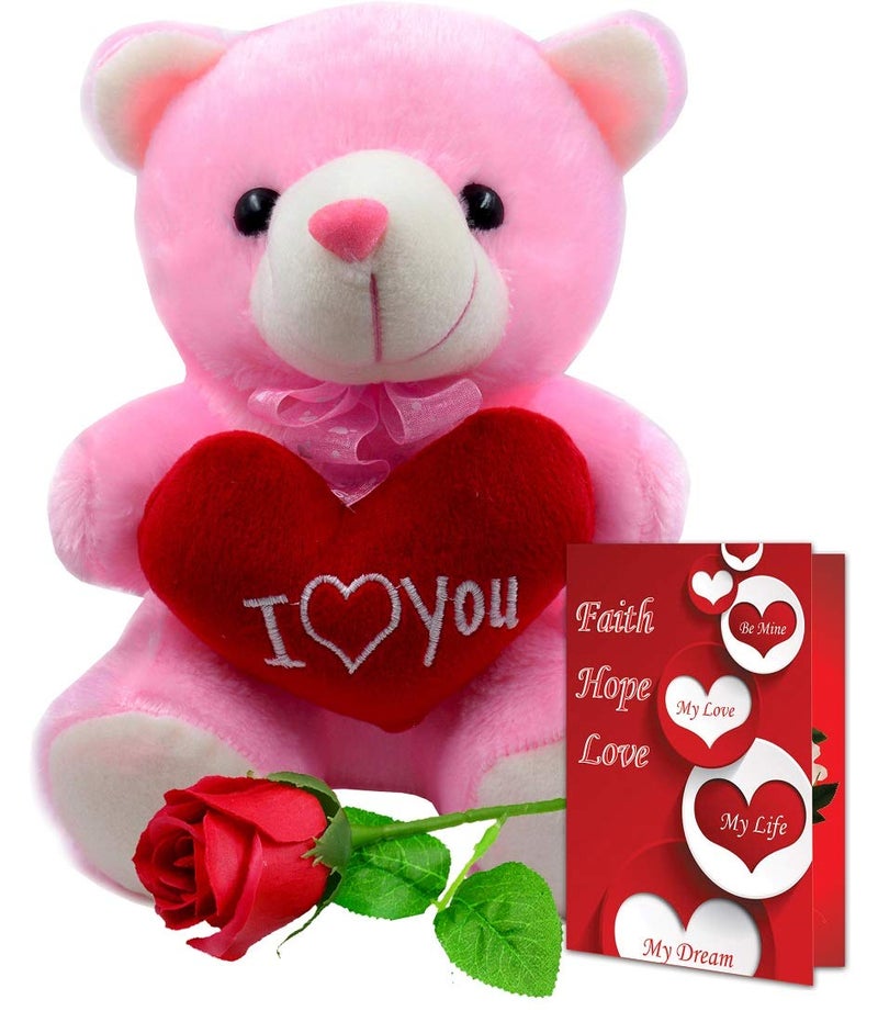 ME  YOU ME & YOU Love Gifts I Love You Heart Teddy with I Love You Card and Rose for Girlfriend, Wife on Valentine's Day - Image 1