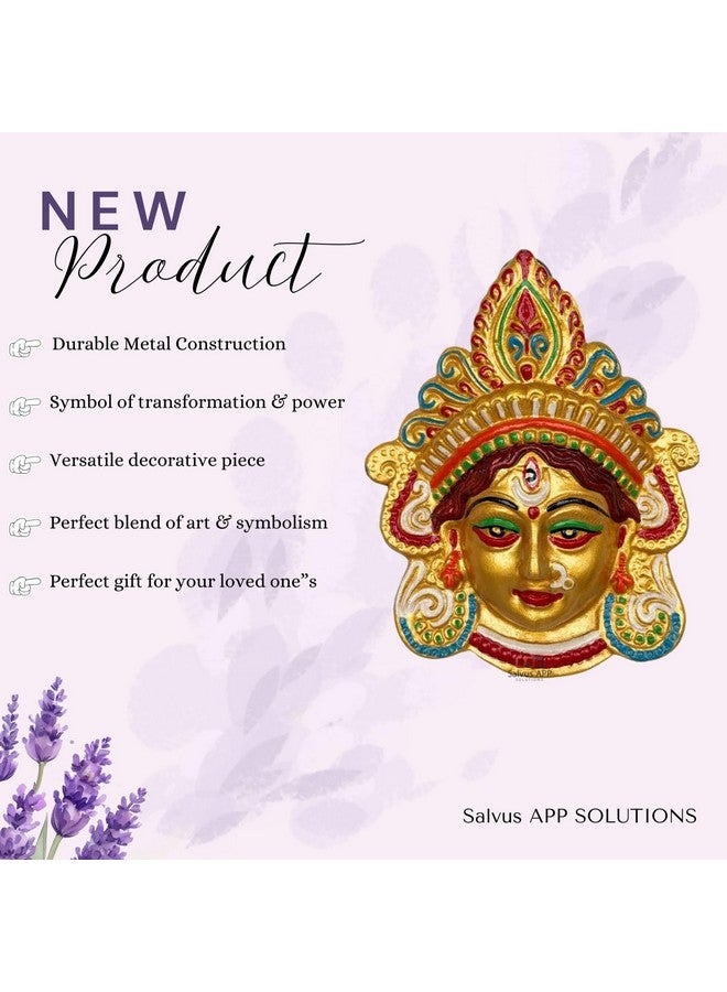 Salvus App SOLUTIONS Salvus APP SOLUTIONS Handmade Multicolor Metal Maa Durga Face Mask Wall Hanging For Vastu & Decoration (4.5x6 Inch) - Image 3