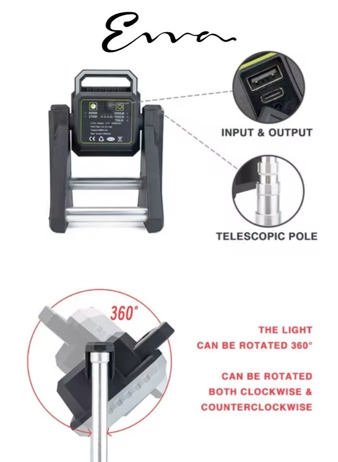 إيفا مصباح تخييم خارجي شديد التحمل مع حامل تلسكوبي قابل لإعادة الشحن وبنك طاقة - Image 5