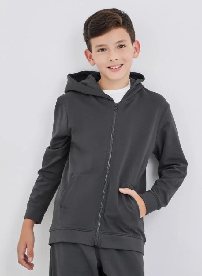 Styli Styli Charcoal Full Zip Hoodie with Pockets