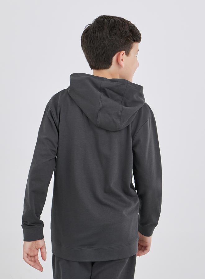 Styli School Uniform Charcoal Full Zip Hoodie with Pockets - Image 5