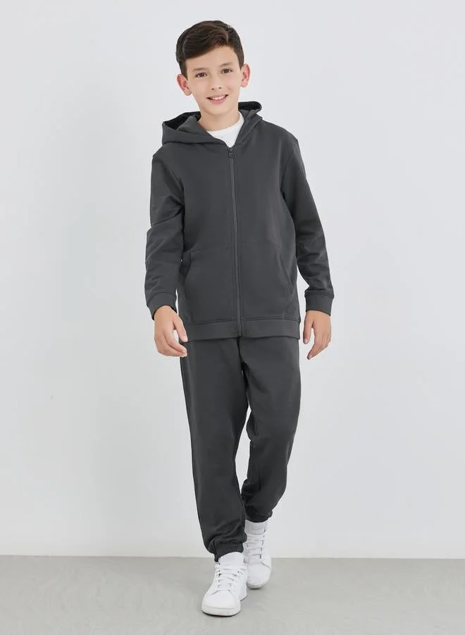 Styli School Uniform Charcoal Full Zip Hoodie with Pockets
