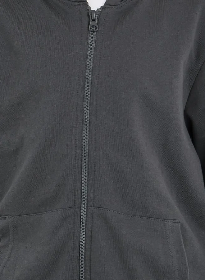 Styli School Uniform Charcoal Full Zip Hoodie with Pockets