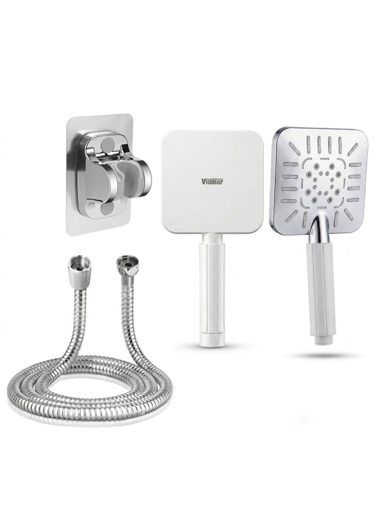 Vidmar High-Pressure Square Shower Head Set - Complete with Flexible Hose and Wall Mount Bracket, Premium Chrome Finish. - Image 1