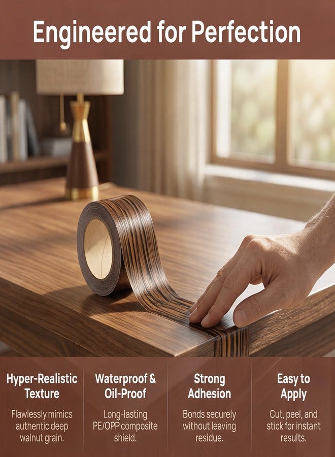 TORMEN Wood Grain Repair Tape Self Adhesive Furniture Scratch Cover DIY Peel Stick Home Repair for Tables Floors Cabinets Doors Baseboards(1 Pcs Walnut Wood 1.96 in x 32.81 FT) - Image 3