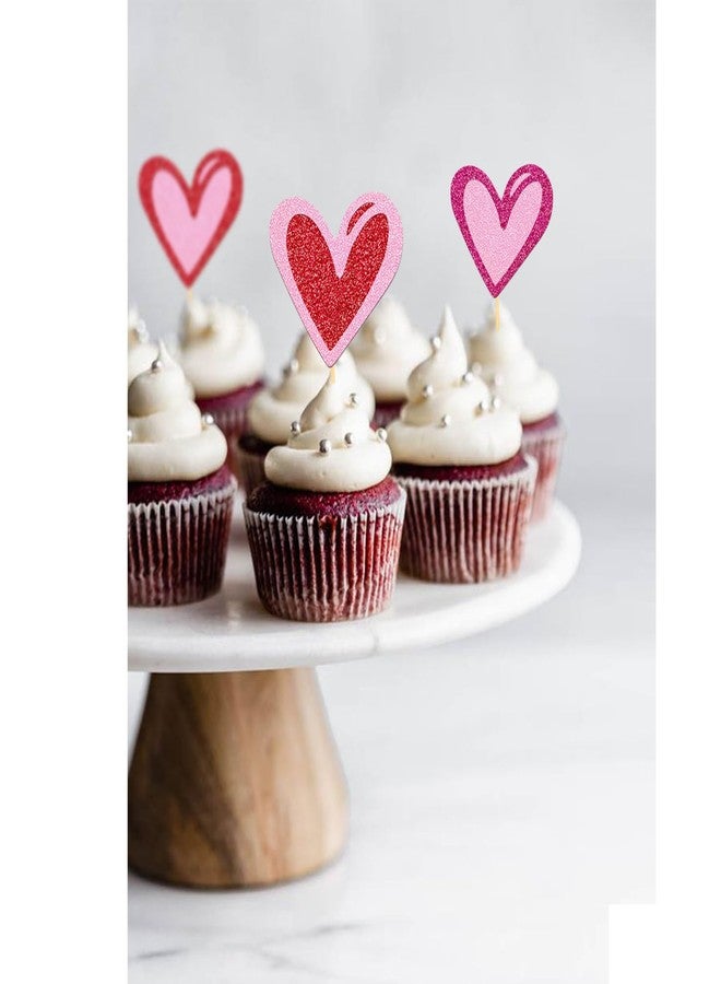 Moitkptt 24Pcs Love Heart Cupcake Toppers for Valentine's Day Decorations, Love Heart Valentine's Day Cupcake Toppers for Wedding Bridal Shower Party Decorations (Mix Heart) - Image 5
