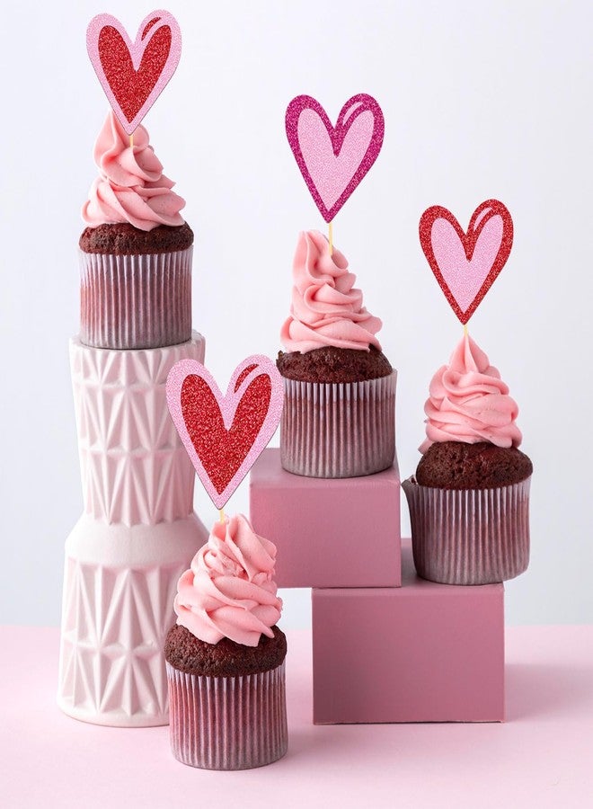 Moitkptt 24Pcs Love Heart Cupcake Toppers for Valentine's Day Decorations, Love Heart Valentine's Day Cupcake Toppers for Wedding Bridal Shower Party Decorations (Mix Heart) - Image 3