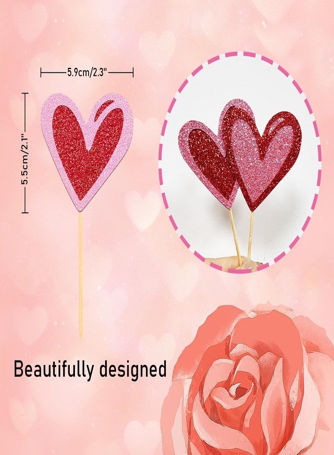 Moitkptt 24Pcs Love Heart Cupcake Toppers for Valentine's Day Decorations, Love Heart Valentine's Day Cupcake Toppers for Wedding Bridal Shower Party Decorations (Mix Heart) - Image 2