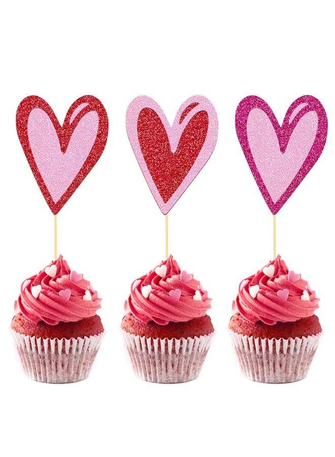 Moitkptt 24Pcs Love Heart Cupcake Toppers for Valentine's Day Decorations, Love Heart Valentine's Day Cupcake Toppers for Wedding Bridal Shower Party Decorations (Mix Heart) - Image 1