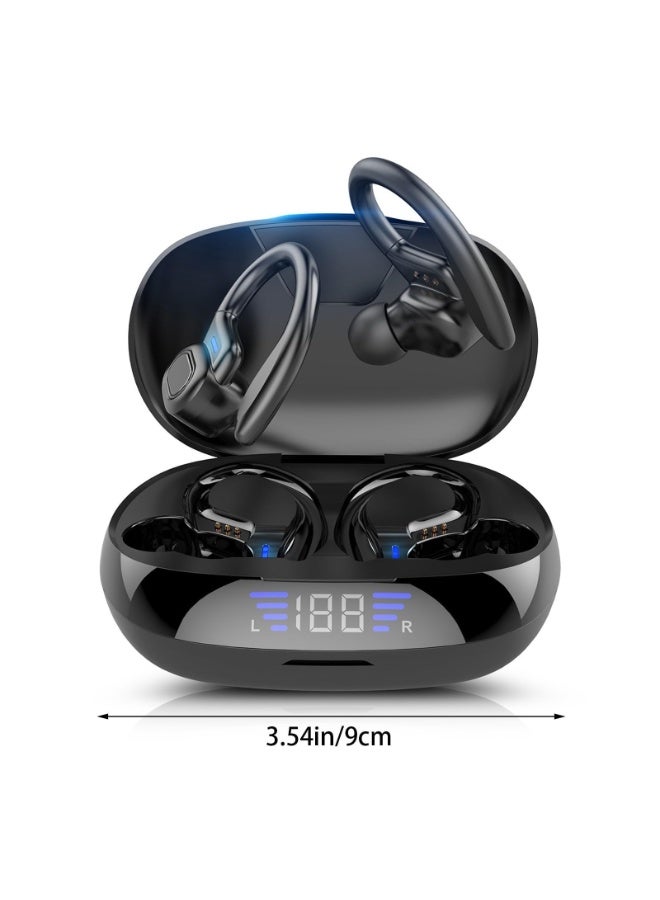 Wireless Bluetooth Headphones, With Earhooks & Microphone, 80hrs Playback Ipx7 Waterproof, Earbuds, Over-Ear Stereo Bass Earphones with LED Battery Display for Sports/Workout/Gym/Running (Black) - Image 5