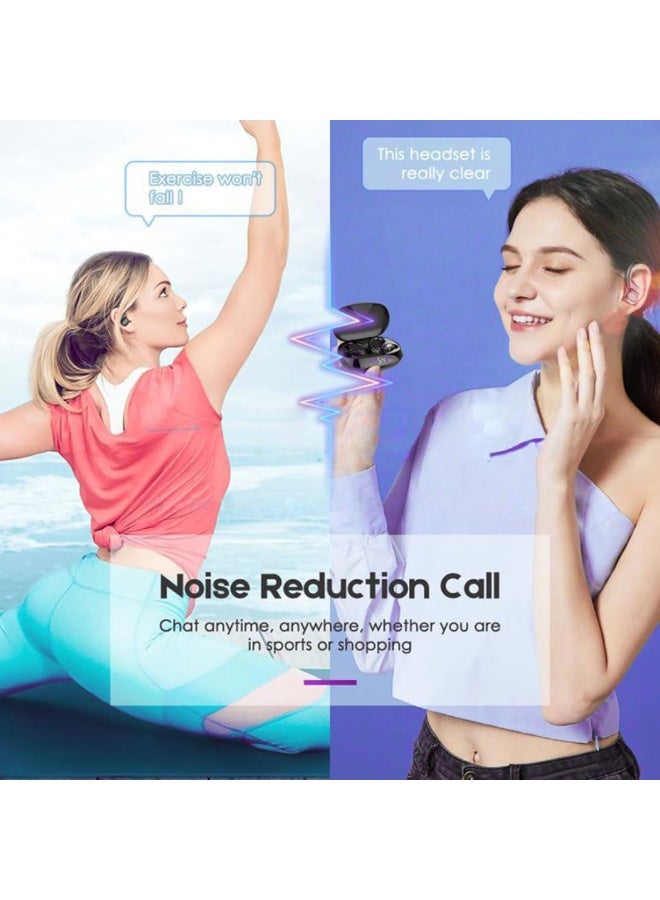 Wireless Bluetooth Headphones, With Earhooks & Microphone, 80hrs Playback Ipx7 Waterproof, Earbuds, Over-Ear Stereo Bass Earphones with LED Battery Display for Sports/Workout/Gym/Running (Black) - Image 2