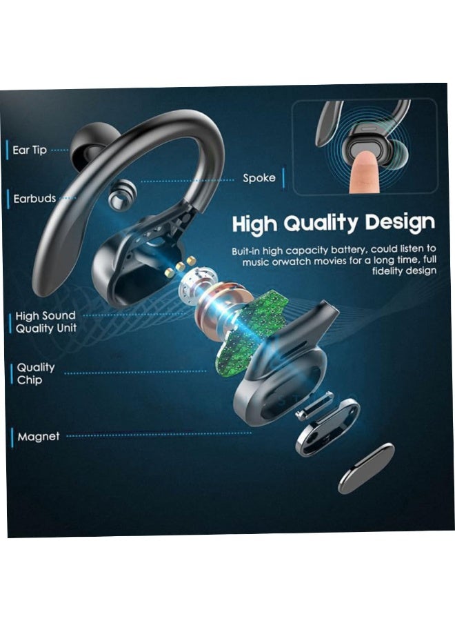 Wireless Bluetooth Headphones, With Earhooks & Microphone, 80hrs Playback Ipx7 Waterproof, Earbuds, Over-Ear Stereo Bass Earphones with LED Battery Display for Sports/Workout/Gym/Running (Black) - Image 3
