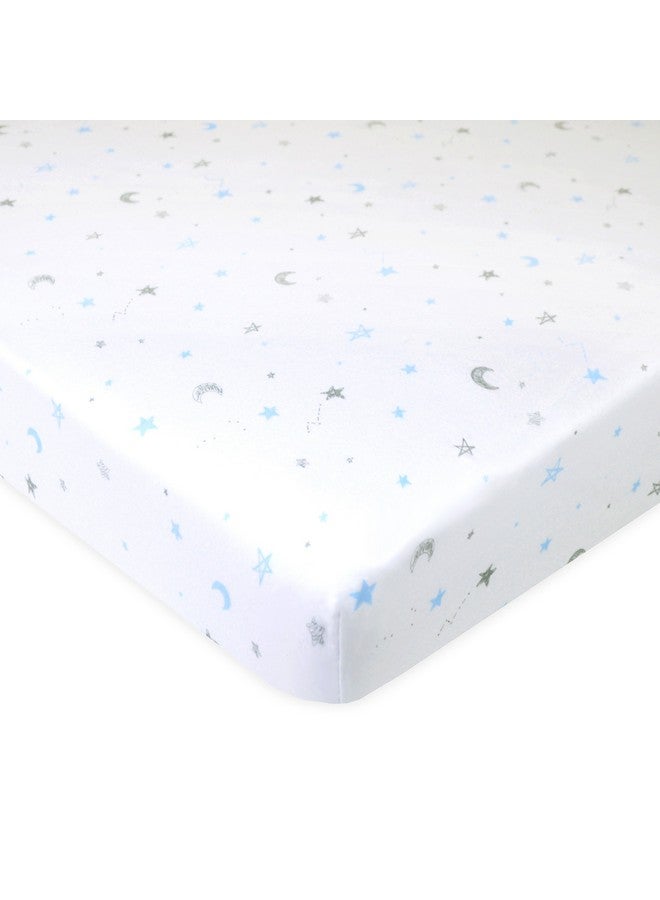 أمريكان بيبي كومباني مجموعة من 3 ملاءات سرير صغيرة ملائمة من شركة American Baby Company، مقاس 24 بوصة × 38 بوصة، ملاءة ناعمة قابلة للتنفس من القطن بنسبة 100%، بلون أزرق نجمي/متعرج، للأولاد والبنات، تناسب معظم مراتب Pack N Play  - Image 5