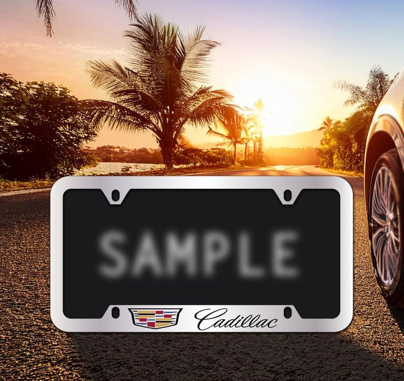 Cadillac إطار لوحة ترخيص من النحاس بتصميم شعار كاديلاك مع تشطيب كروم (4 ثقوب) - Image 2
