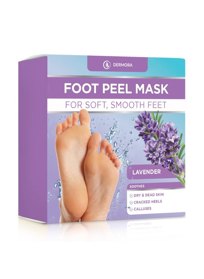 DERMORA Foot Peel Mask - 2 Pack of Regular Size Skin Exfoliating Foot Masks for Dry, Cracked Feet, Callus, Dead Skin Remover for Baby Soft Feet, Lavender Scent - Image 1