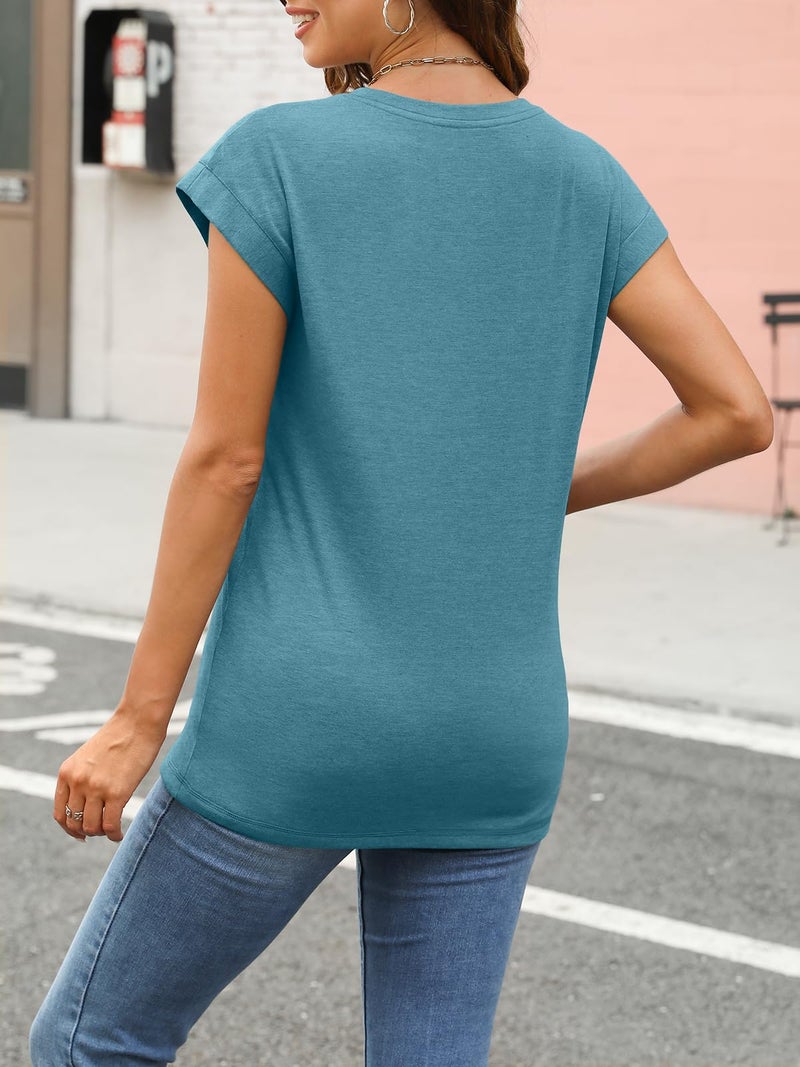 AUTOMET Women's Cap Sleeve Tops for Summer - Soft Stretchy Versatile Shirts for Office Casual Date Everyday Wear Bluegreen L - Image 5