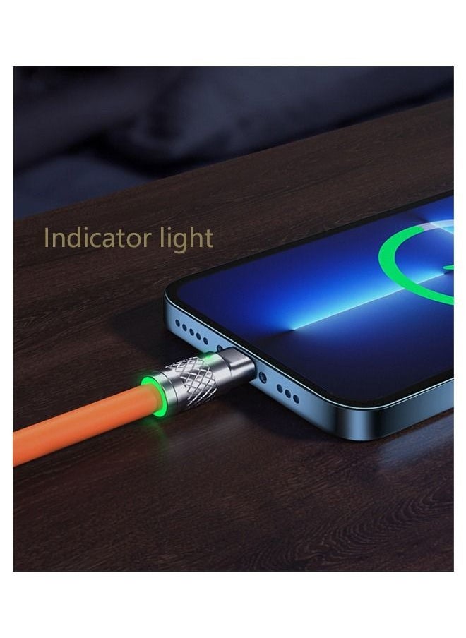 Generic - 6A Hight Current 3 in 1 Fast Charger Cord Multi Function Charging Cable120W, 1.2 Meter Super Soft Silicone Universal USB Charging Cable Adapter with Lightning/Type C/USB Port(Orange) - Image 1