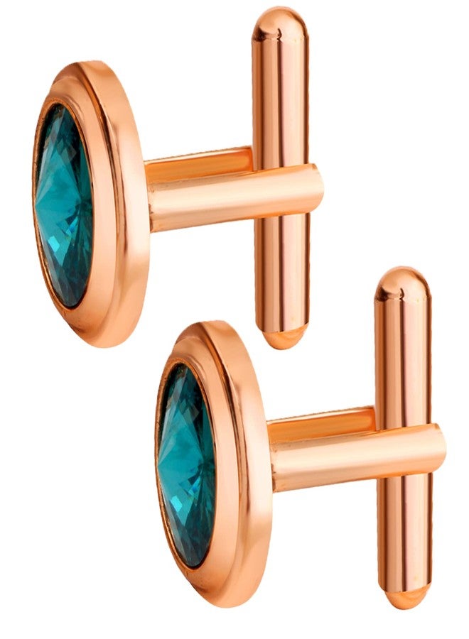 Mahi Rose Gold Plated Solitaire Green Crystal Cufflink for Mens and Boys (CL1100547ZGre) - Image 3