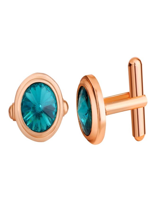 Mahi Rose Gold Plated Solitaire Green Crystal Cufflink for Mens and Boys (CL1100547ZGre) - Image 1