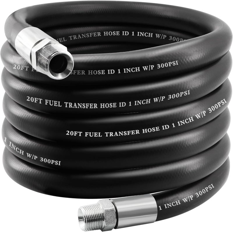 Jeemiter Fuel Transfer Hose, 1 Inch × 20 Feet with Male End Fittings for Diesel, Gasoline, Kerosene, and Biodiesel - Image 1