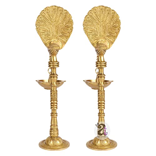 Artvarko Pair of Bird Peacock Hanging Chain Diya Oil Lamp Stand Brass Hindu Religious Puja Fengshui for Home Decor Temple Diwlai Puja Decorative Gift 9 Inches - Image 2