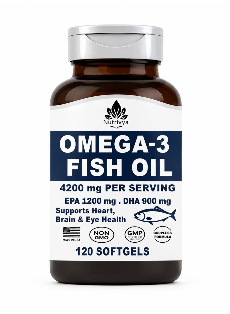 Nutrivya Omega-3 Fish Oil 4200 mg ( EPA 1200 mg . DHA 900 mg ) , 120 Softgels - Image 1