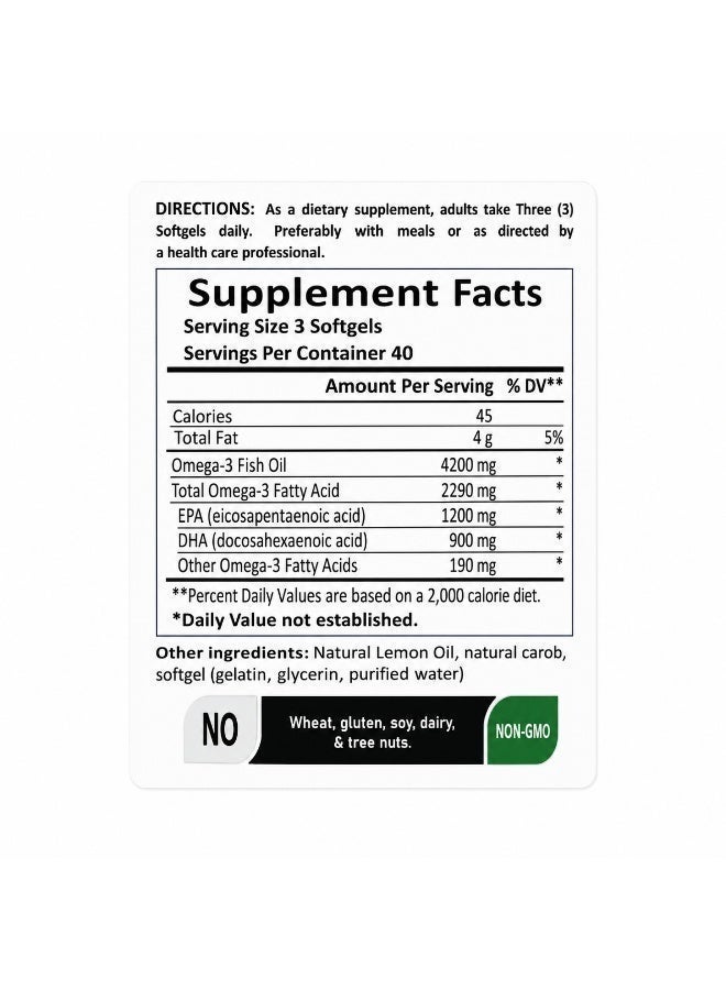 Nutrivya Omega-3 Fish Oil 4200 mg ( EPA 1200 mg . DHA 900 mg ) , 120 Softgels - Image 2