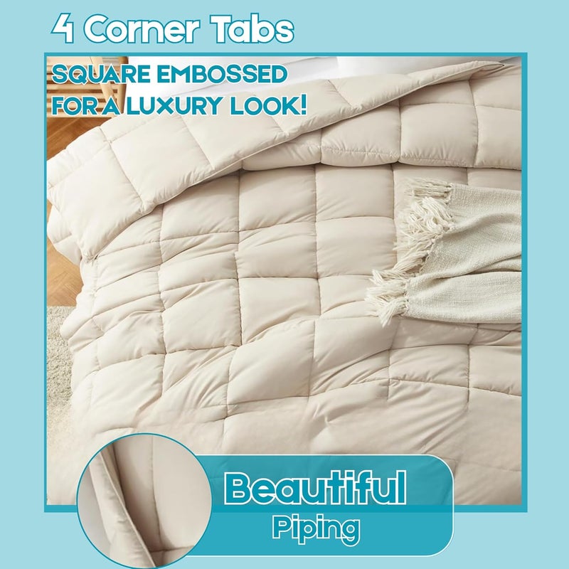 FOAM CRAFT 3 Piece Bed Comforter Set - Cozy Down Alternative Filled Comforter & 2 Pillow Shams, Full Size (Beige, 200 x 200cm) - Image 4
