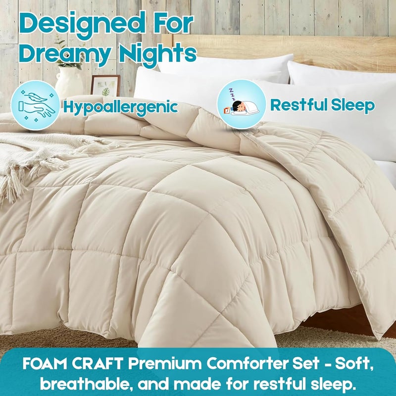 FOAM CRAFT 3 Piece Bed Comforter Set - Cozy Down Alternative Filled Comforter & 2 Pillow Shams, Full Size (Beige, 200 x 200cm) - Image 3