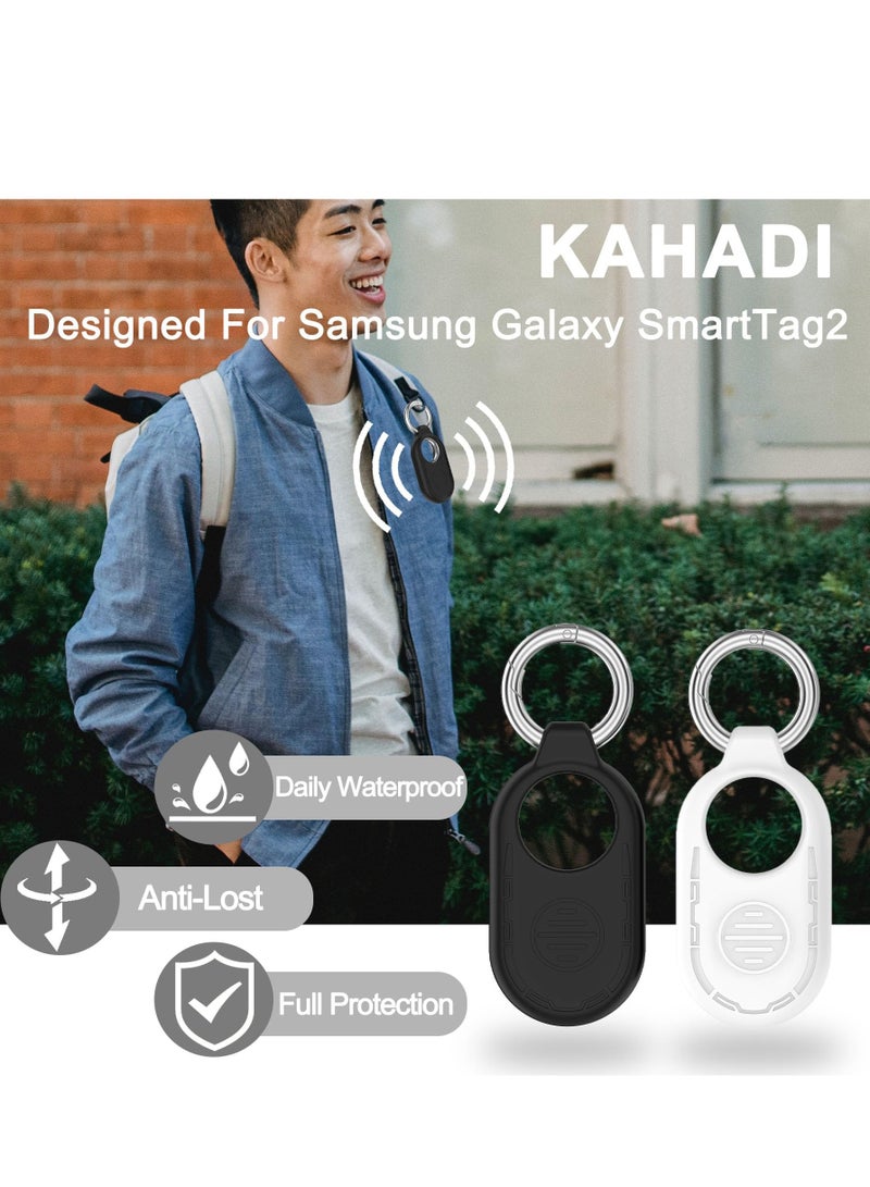 KASTWAVE Case for Samsung Galaxy SmartTag2, 4 Pack Silicone Protective Case for Galaxy Smart Tag 2 with Key Ring, Tag Item Finder Holder for Luggage,Wallet,Key,Secure Anti-Lost(Black,White,Pink,Matcha) - Image 3