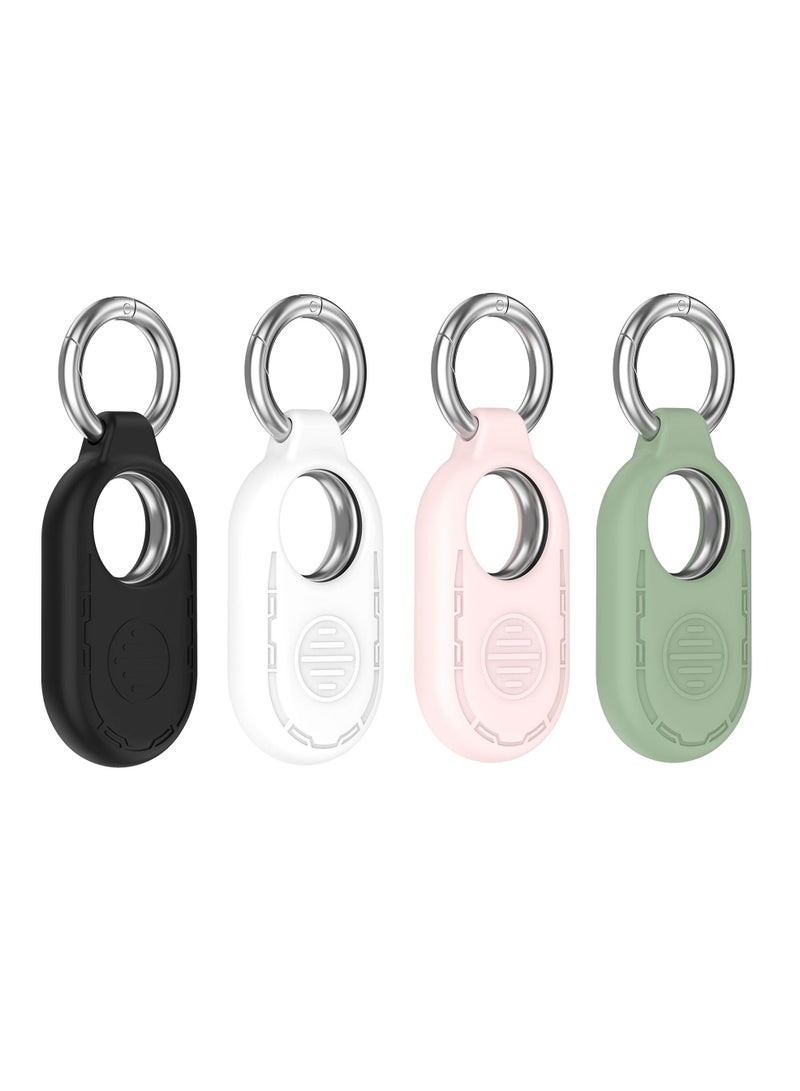 KASTWAVE Case for Samsung Galaxy SmartTag2, 4 Pack Silicone Protective Case for Galaxy Smart Tag 2 with Key Ring, Tag Item Finder Holder for Luggage,Wallet,Key,Secure Anti-Lost(Black,White,Pink,Matcha) - Image 1