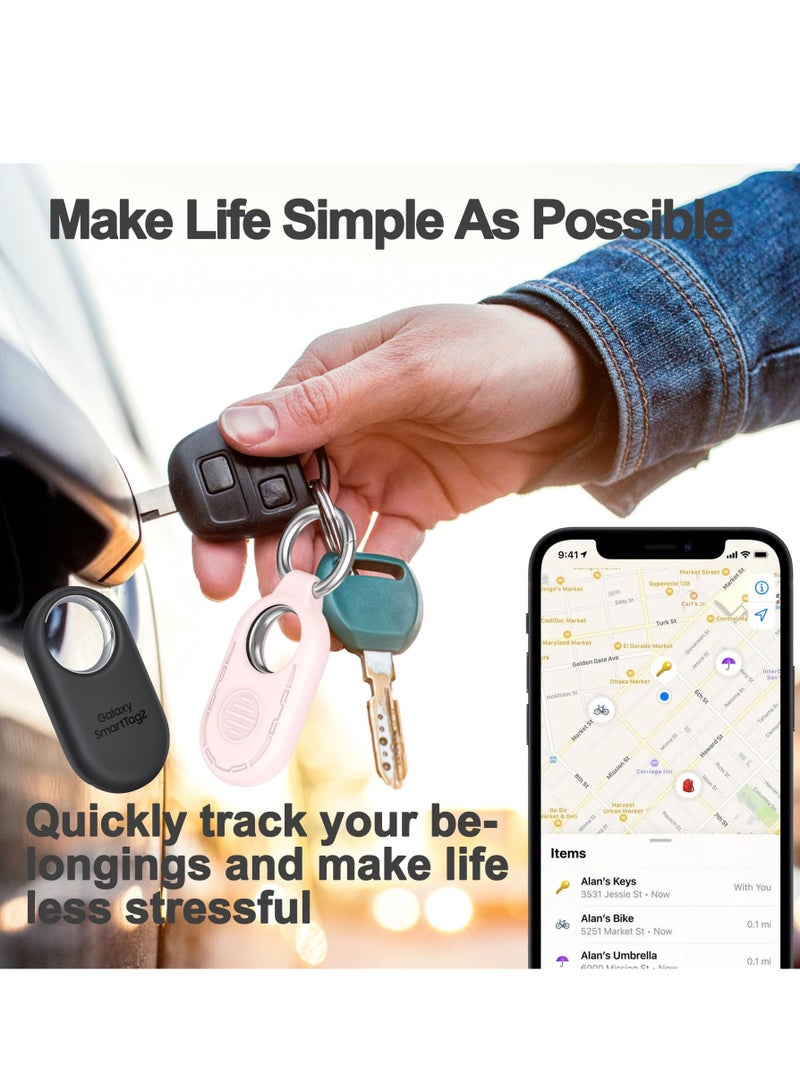 KASTWAVE Case for Samsung Galaxy SmartTag2, 4 Pack Silicone Protective Case for Galaxy Smart Tag 2 with Key Ring, Tag Item Finder Holder for Luggage,Wallet,Key,Secure Anti-Lost(Black,White,Pink,Matcha) - Image 2