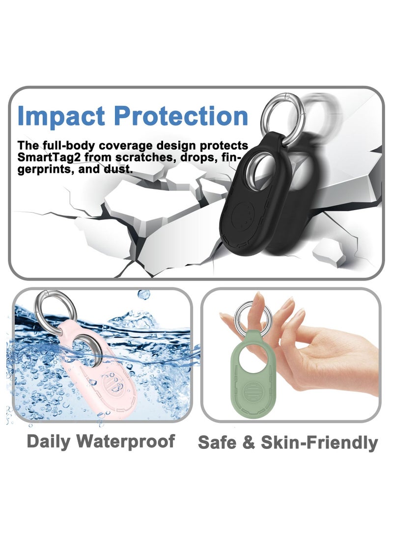 KASTWAVE Case for Samsung Galaxy SmartTag2, 4 Pack Silicone Protective Case for Galaxy Smart Tag 2 with Key Ring, Tag Item Finder Holder for Luggage,Wallet,Key,Secure Anti-Lost(Black,White,Pink,Matcha) - Image 4