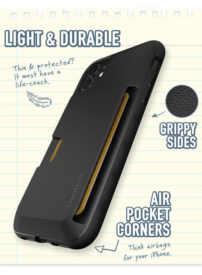 Smartish iPhone 11 Wallet Case - Wallet Slayer Vol. 1 [Slim + Protective] Credit Card Holder - Drop Tested Hidden Card Slot Cover Compatible with Apple iPhone 11 - Black Tie Affair - Image 4