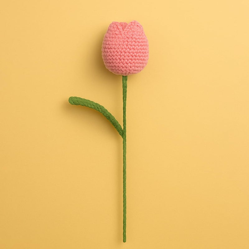 SYCAMORE EAST Handmade Crochet Tulip Flower – Pink Knitted Bloom with Green Stem, Cotton Yarn, Eco-Friendly Artificial Flower for Gifts & Home Décor - Image 3