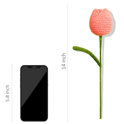 SYCAMORE EAST Handmade Crochet Tulip Flower – Pink Knitted Bloom with Green Stem, Cotton Yarn, Eco-Friendly Artificial Flower for Gifts & Home Décor - Image 2