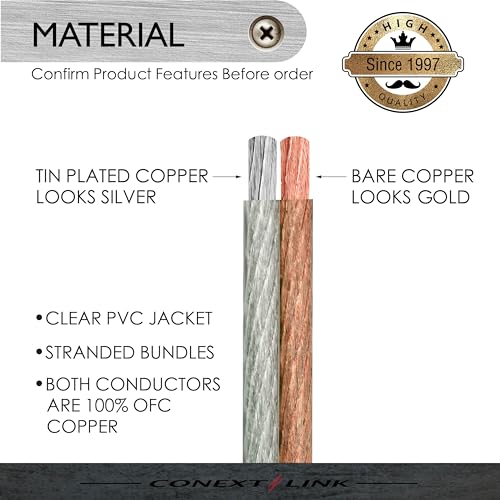 Conext Link PSC24CGS-50 Parallel Gold Silver Speaker Cables Full Gauge Oxygen Free Copper Zip Wire (24 Gauge, 50 feet) (11342 - Image 2