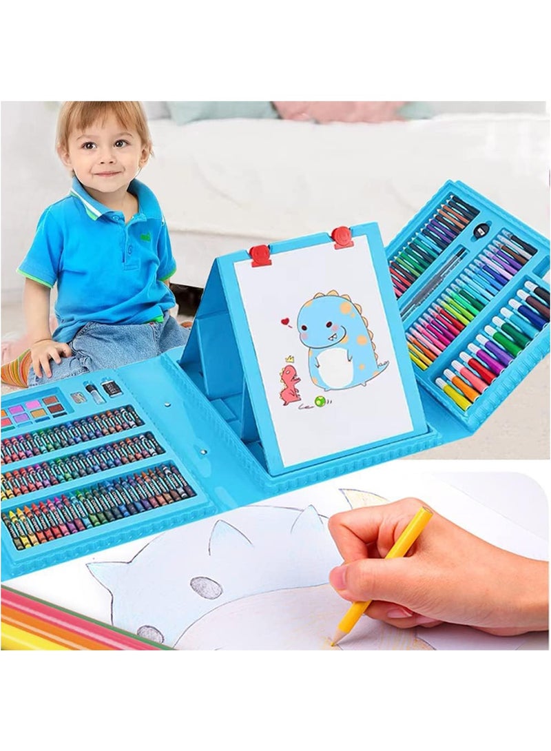 Hihonor Art Supplies, 208 Pack Art Set Drawing Kit for Girls Boys Teens Artist, Deluxe Gift Art Box with Trifold Easel, Origami Paper, Coloring Book, Drawing Pad, Pastels, Crayons, Pencils, Watercolors(Blue) - Image 1