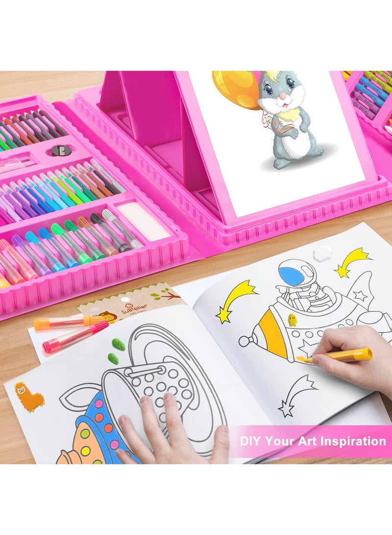 Hihonor Art Supplies, 208 Pack Art Set Drawing Kit for Girls Boys Teens Artist, Deluxe Gift Art Box with Trifold Easel, Origami Paper, Coloring Book, Drawing Pad, Pastels, Crayons, Pencils, Watercolors(Blue) - Image 2