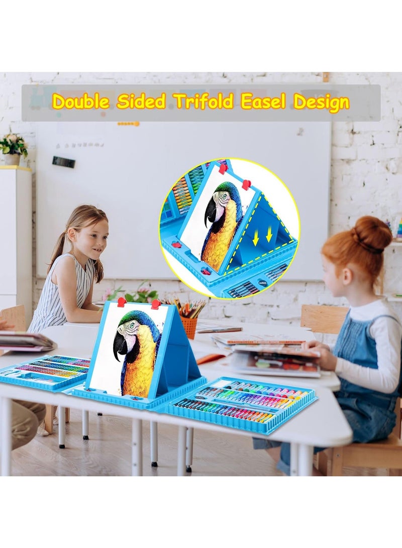 Hihonor Art Supplies, 208 Pack Art Set Drawing Kit for Girls Boys Teens Artist, Deluxe Gift Art Box with Trifold Easel, Origami Paper, Coloring Book, Drawing Pad, Pastels, Crayons, Pencils, Watercolors(Blue) - Image 3