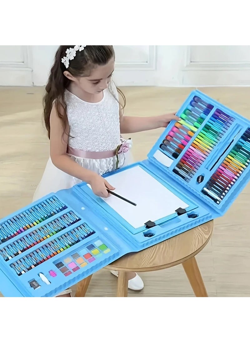 Hihonor Art Supplies, 208 Pack Art Set Drawing Kit for Girls Boys Teens Artist, Deluxe Gift Art Box with Trifold Easel, Origami Paper, Coloring Book, Drawing Pad, Pastels, Crayons, Pencils, Watercolors(Blue) - Image 5