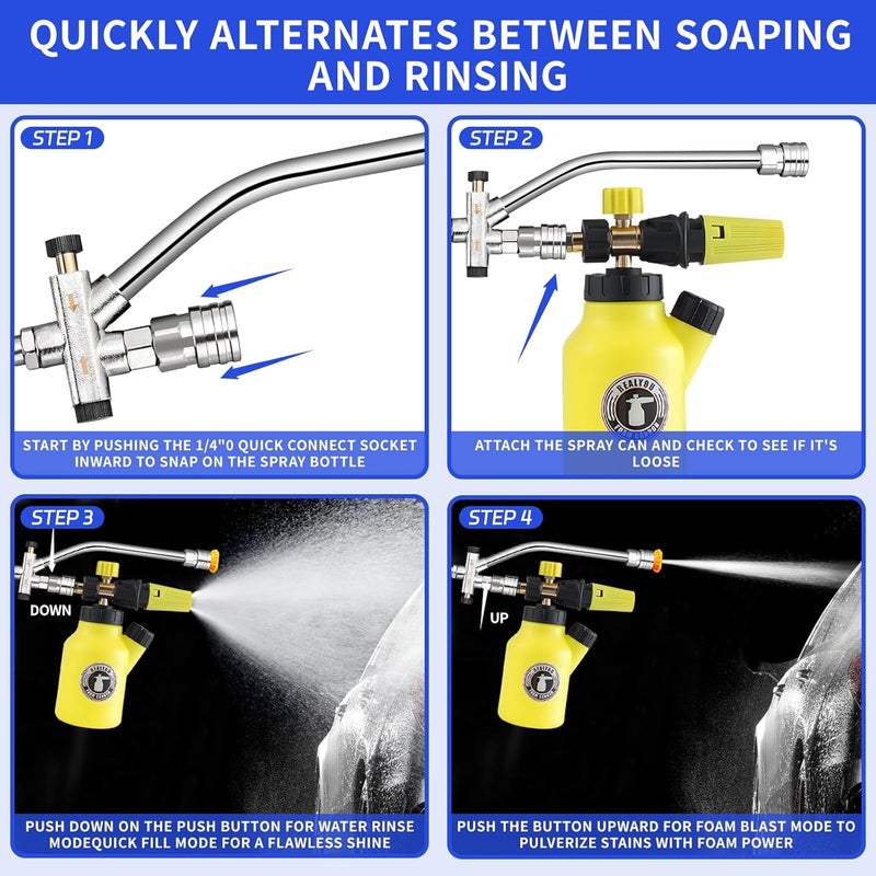 soleim Dual-Connector Foam Cannon Accessory, 1/4" Quick Connect Pressure Washer Double Tip Attachment for Pressure Washer Extension Wand Accessory, with 5 Pressure Washer Sprayer Nozzles - Image 4