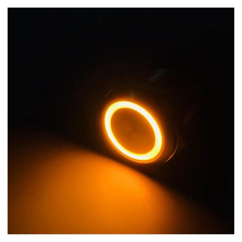 مفتاح زر معدني لإعادة الضبط الفوري مقاس 19 مم مع ضوء LED دائري أصفر 10-30 فولت مقاوم للماء - Image 3