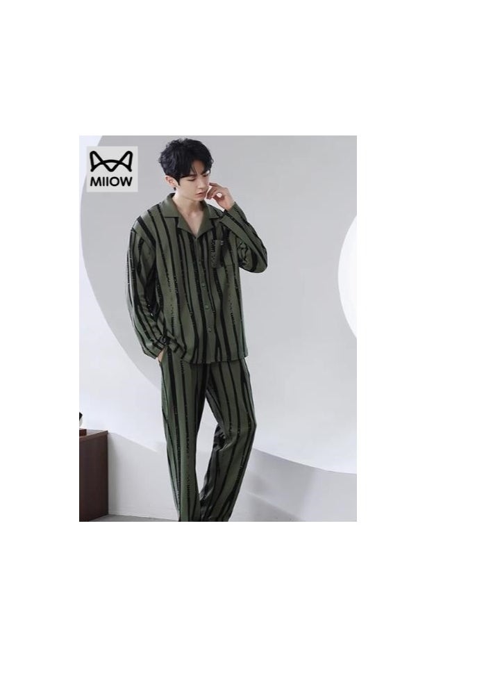 MIIOW - Cotton Pajamas Men's Oversized Loose Long Sleeved High-End Home Suit Set - Image 1
