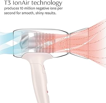 T3 مجفف شعر T3 أفار خفيف الوزن بحجم السفر مع مقبض قابل للطي بجهد مزدوج تلقائي وحقيبة تخزين تجفيف سريع خفيف الوزن ومريح مع تقنيات لتقليل التجاعيد مع خيارات متعددة للحرارة والسرعة - Image 3